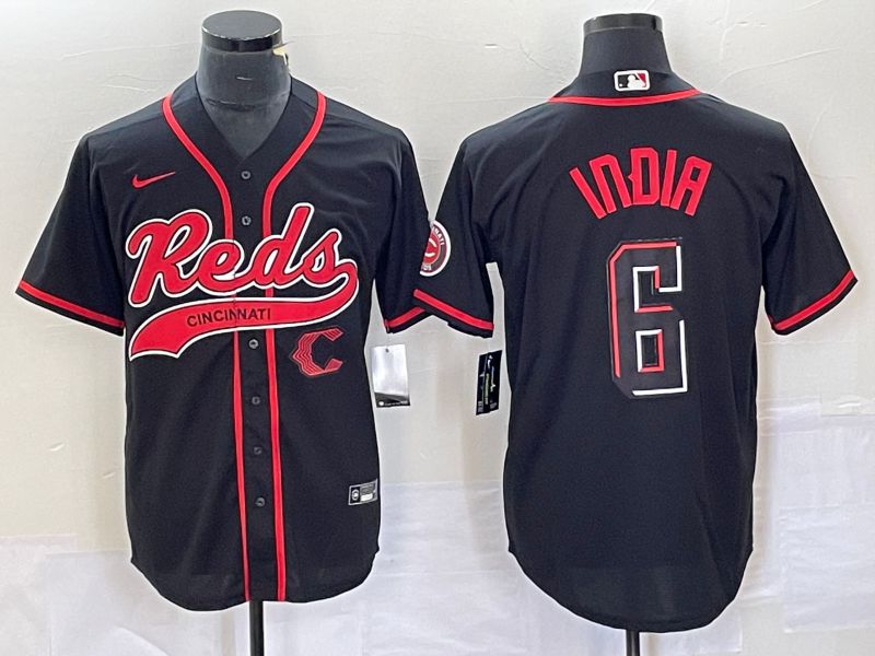 Men Cincinnati Reds #6 India Black Co Branding Nike Game MLB Jersey style 4